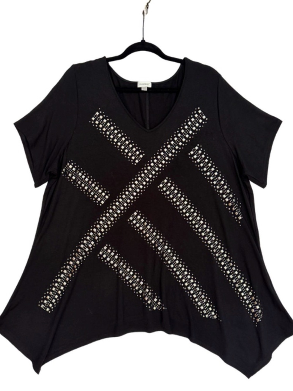 Black Studded Swing Top Geometric Embellished Tunic 18/20 Going Out Top stretch